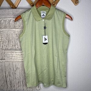 Adidas Green Striped Sleeveless Golf Polo Small